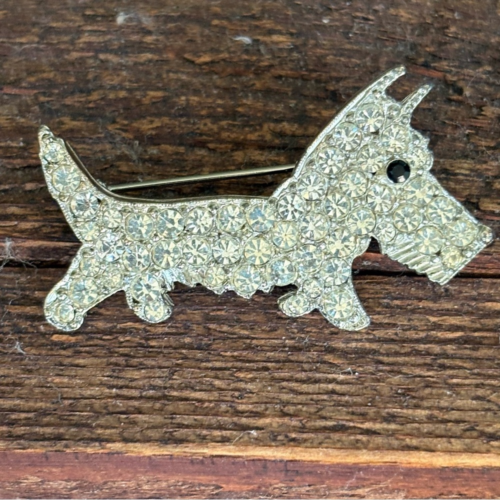 Scottie Dog Rhinestone Brooch Pin